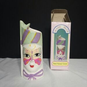 Ceramic Hand Painted Mardi Gras Butterfly Mask Small Vase